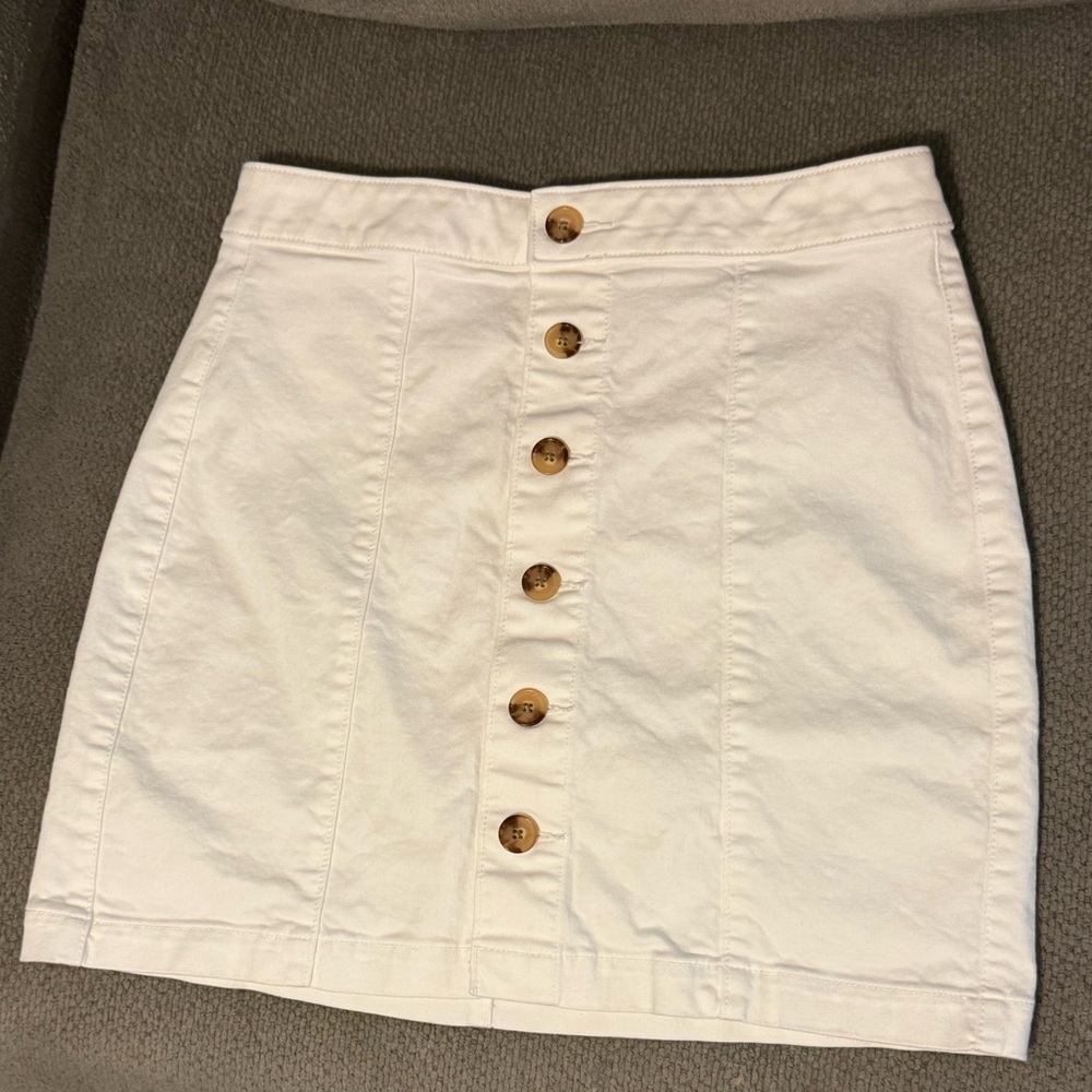 LOFT Cream Button-Up Mini Skirt